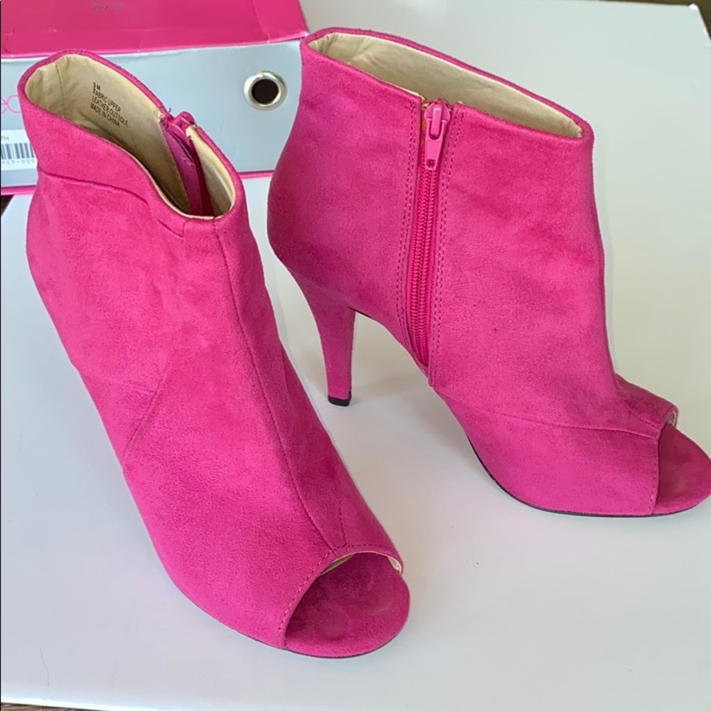 Hot Neon Pink open toe high heel sandals booties